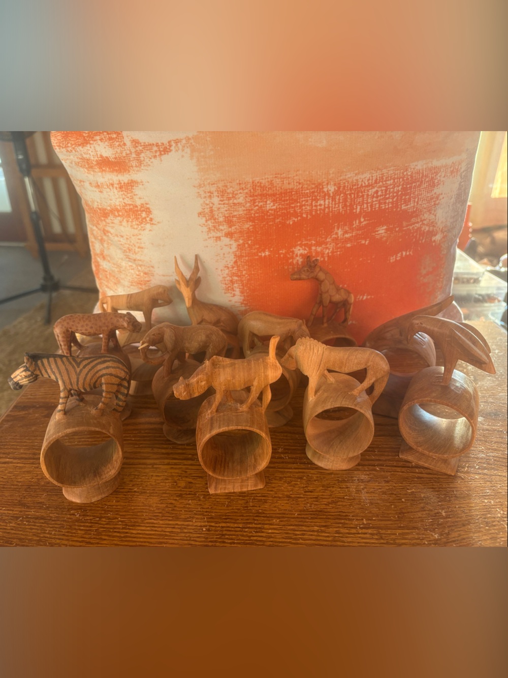 Carved Wooden Animal Napkin Rings - Set of 11